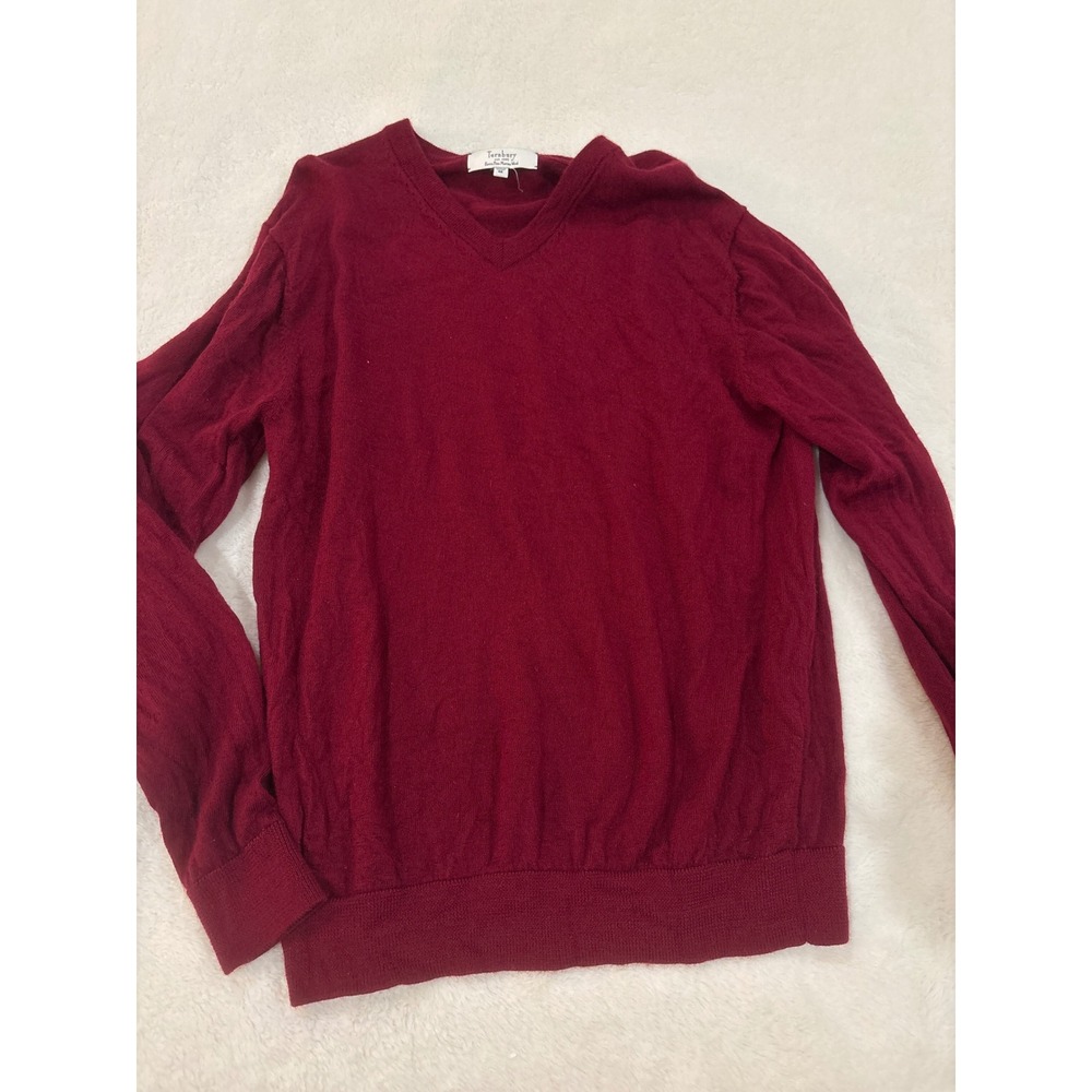 Turnbury Mens Extra Fine Merino Wool V-Neck Sweater Burgundy Red Size M